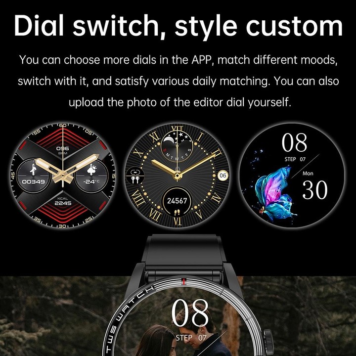 R6 1.32-Inch TWS 2-In-1 Bluetooth Headset Smart Watch, Heart Rate / Blood Oxygen Monitoring(Black Steel)