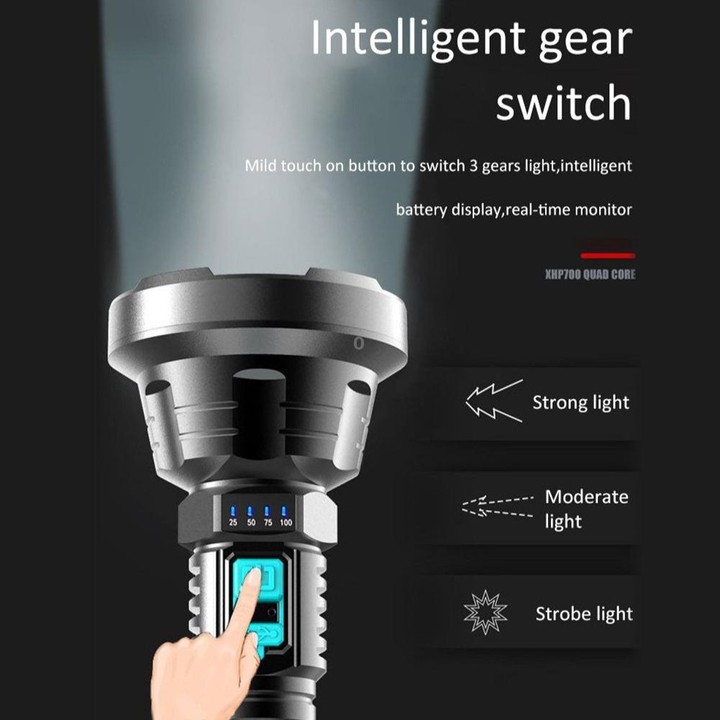 Strong Light Flashlight USB Rechargeable LED Super Bright Long-range Outdoor Lighting(Black)