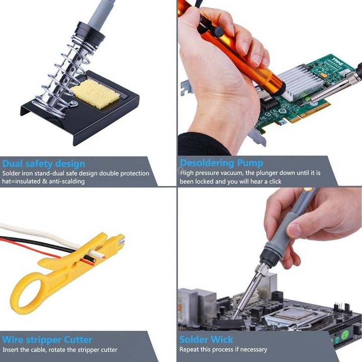 19 in 1 60W Adjustable Temperature Soldering Iron Multimeter Tool Set, Color: Blue US Plug