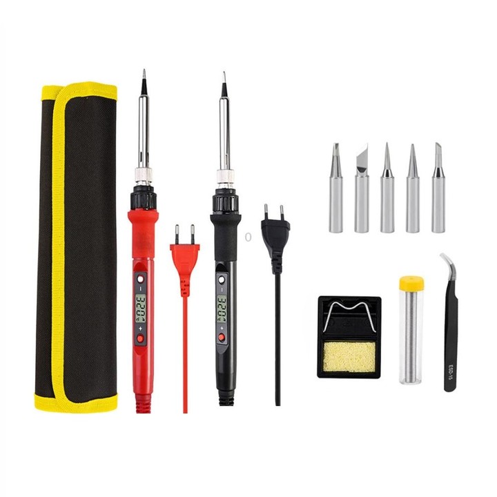 10pcs/ Set 80W Internal Heating Welding Digital Display Soldering Iron Temperature Adjustment Set, Model: Black US Plug