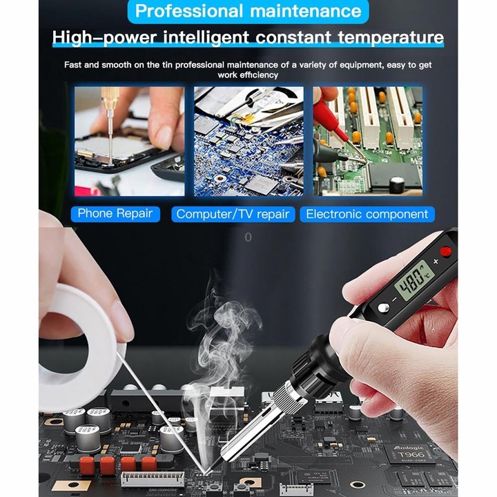 10pcs/ Set 80W Internal Heating Welding Digital Display Soldering Iron Temperature Adjustment Set, Model: Red EU Plug