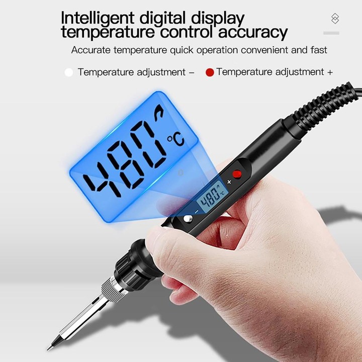 10pcs/ Set 80W Internal Heating Welding Digital Display Soldering Iron Temperature Adjustment Set, Model: Red US Plug