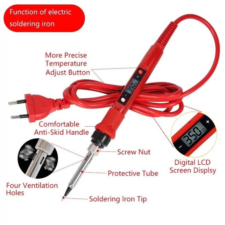 10pcs/ Set 80W Internal Heating Welding Digital Display Soldering Iron Temperature Adjustment Set, Model: Red US Plug