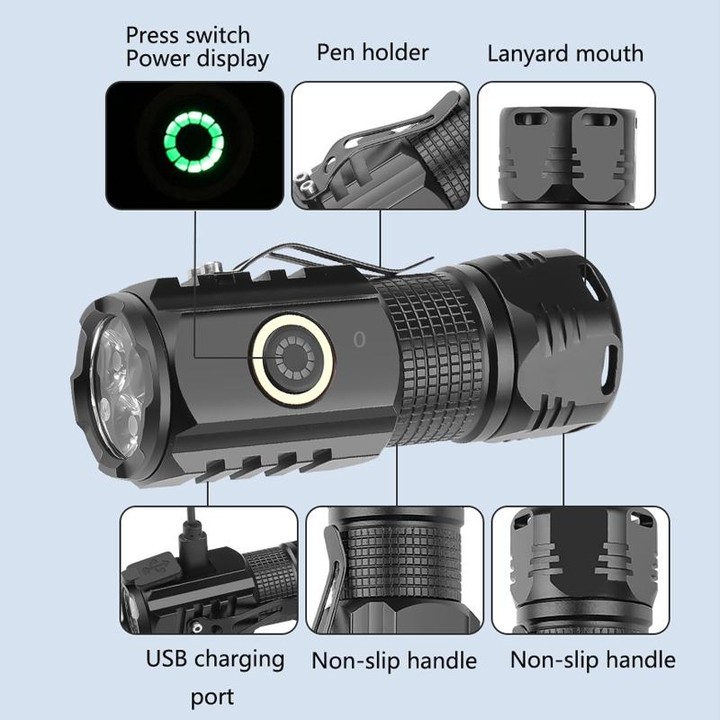 3LED Strong Light TYPE-C Charging Convenient Mini Multi-Function Flashlight(With USB Cable No Battery)