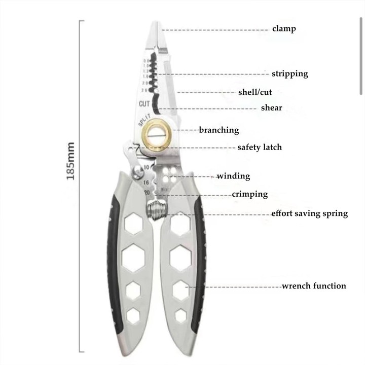 7-inch Multipurpose Wire Stripper With 6 Sizes of Hex Holes(Steel Color)