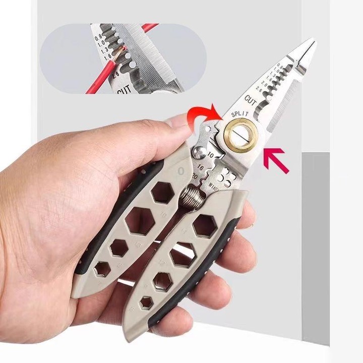 7-inch Multipurpose Wire Stripper With 6 Sizes of Hex Holes(Steel Color)