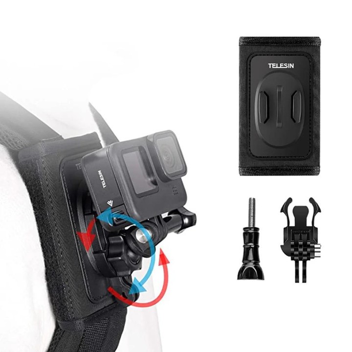 TELESIN Backpack Shoulder Strap Bracket Mount for GoPro Hero / Insta360 / SJCAM / DJI Action Accessories, Spec: Only Strap Mount