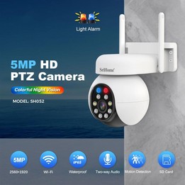 SriHome SH052 Wifi 5MP Wireless PTZ IP AI Auto Tracking Sound&Light Alarm Starlight Color Night Vision Outdoors Surveillance Cam