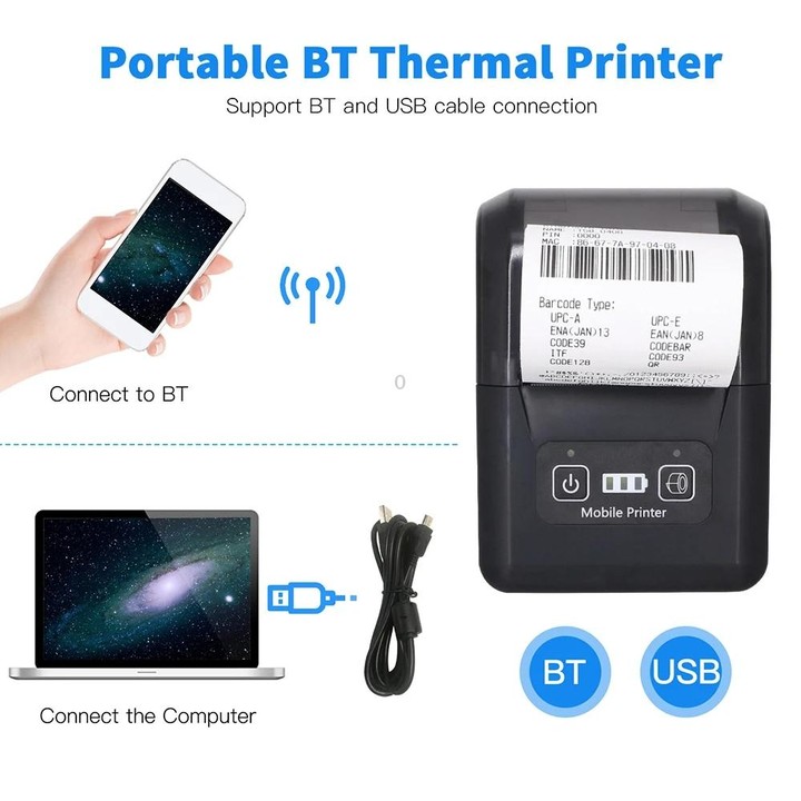 58mm Portable USB Charging Home Phone Bluetooth Thermal Printer(EU Plug)