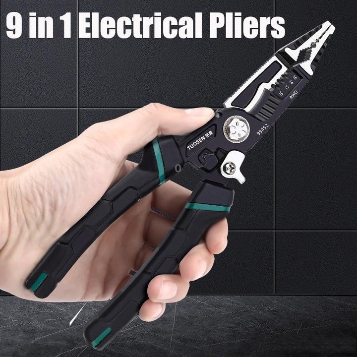 TUOSEN 9-in-1 Multifunctional Wire Stripper with Pointed Nose Cable Cutting and Crimping Tool