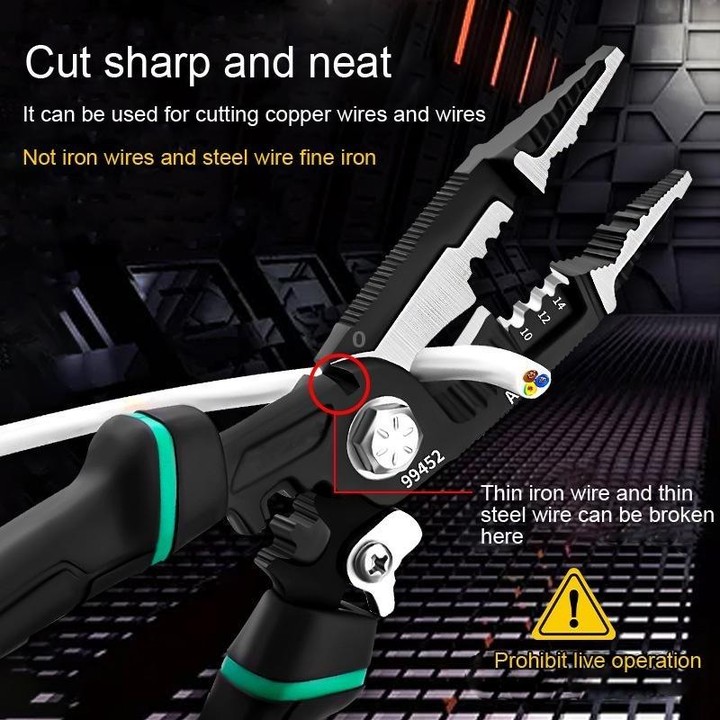 TUOSEN 9-in-1 Multifunctional Wire Stripper with Pointed Nose Cable Cutting and Crimping Tool