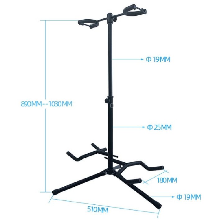 Adjustable Double Guitar Stand Holds Two Electric Or Acoustic Guitars