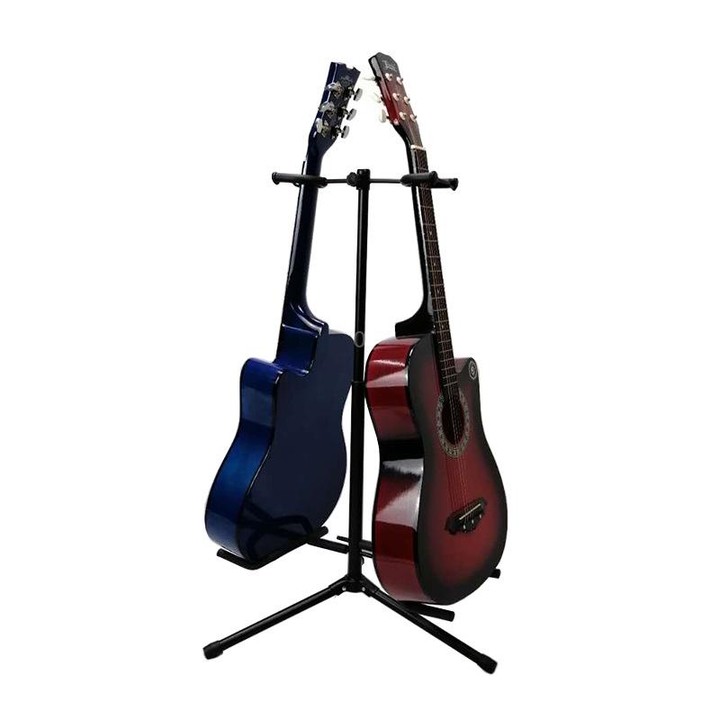 Adjustable Double Guitar Stand Holds Two Electric Or Acoustic Guitars