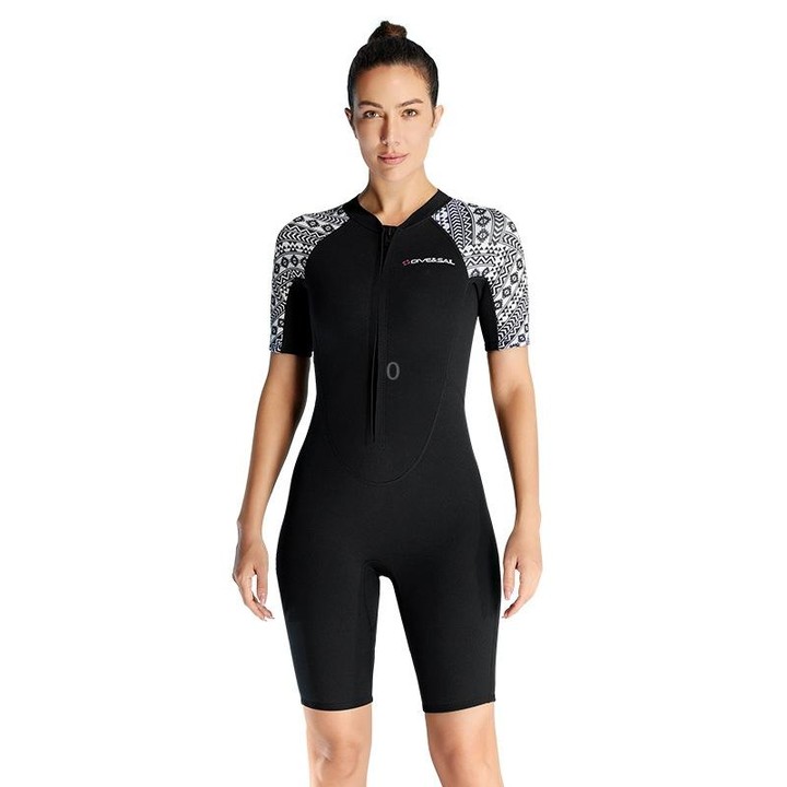 DIVE & SAIL 3mm Short Sleeve One-Piece Warm Wetsuit Cold Resistant Diving Surfing Swimsuit, Size: L(Female Black)