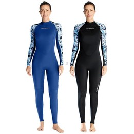 DIVE & SAIL Ladies Quick-Drying Sun Protection One-Piece Wetsuit Swimming And Surfing Snorkeling Suit, Size: L(Navy Blue)