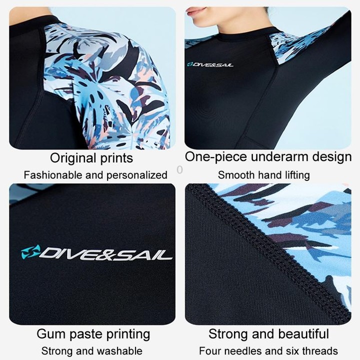 DIVE & SAIL Ladies Quick-Drying Sun Protection One-Piece Wetsuit Swimming And Surfing Snorkeling Suit, Size: L(Navy Blue)