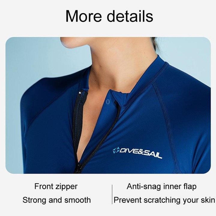 DIVE & SAIL Ladies Summer Thin Wetsuit Breathable Sunscreen Long Sleeve Quick Dry Swimsuit, Size: S(Navy Blue)