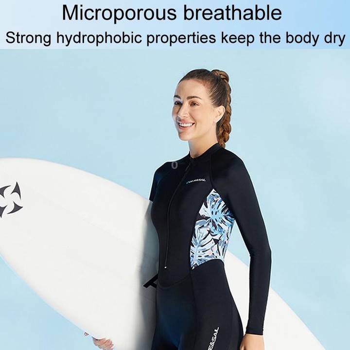 DIVE & SAIL Ladies Summer Thin Wetsuit Breathable Sunscreen Long Sleeve Quick Dry Swimsuit, Size: M(Black)