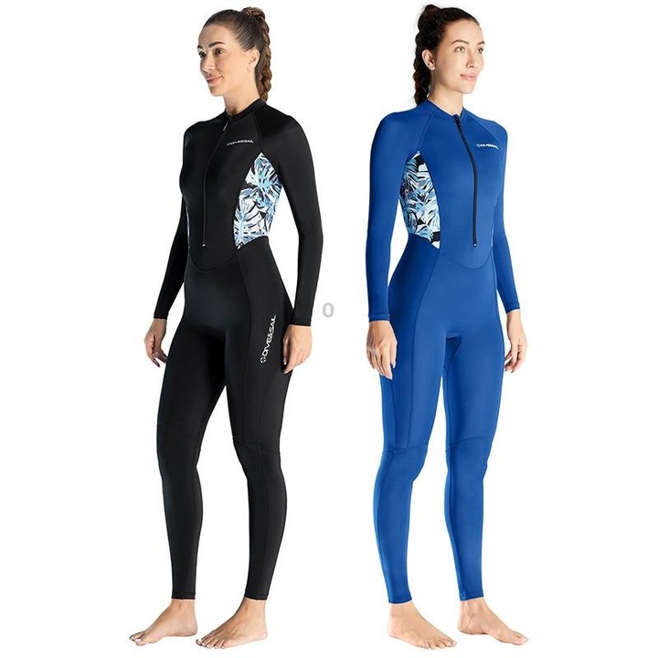 DIVE & SAIL Ladies Summer Thin Wetsuit Breathable Sunscreen Long Sleeve Quick Dry Swimsuit, Size: L(Navy Blue)