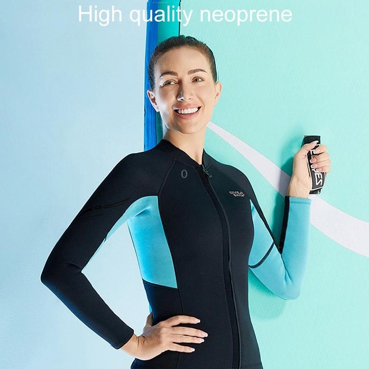 DIVE & SAIL 1.5mm Warm One-Piece Wetsuit Cold Resistant Swimming And Snorkeling Suit, Size: XL(Female Blue)
