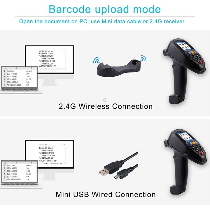 NEWSCAN 1D Laser Wireless Barcode Reader Scanner Data Collector With 2.2-Inch LCD Screen