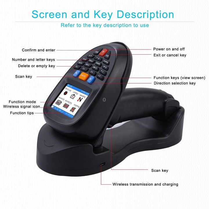NEWSCAN 1D Laser Wireless Barcode Reader Scanner Data Collector With 2.2-Inch LCD Screen