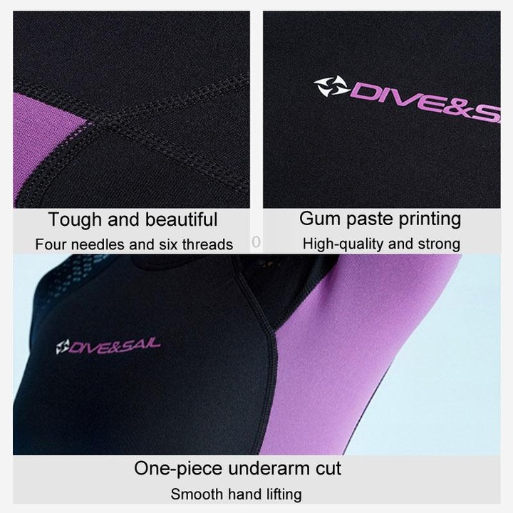DIVE & SAIL 1.5mm Warm One-Piece Short Sleeve Wetsuit Outdoor Surfing Coldproof Snorkeling Suit, Size: S(Female Purple)