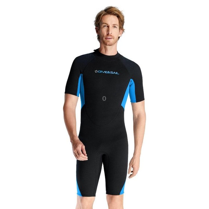 DIVE & SAIL 1.5mm Warm One-Piece Short Sleeve Wetsuit Outdoor Surfing Coldproof Snorkeling Suit, Size: M(Male Blue)