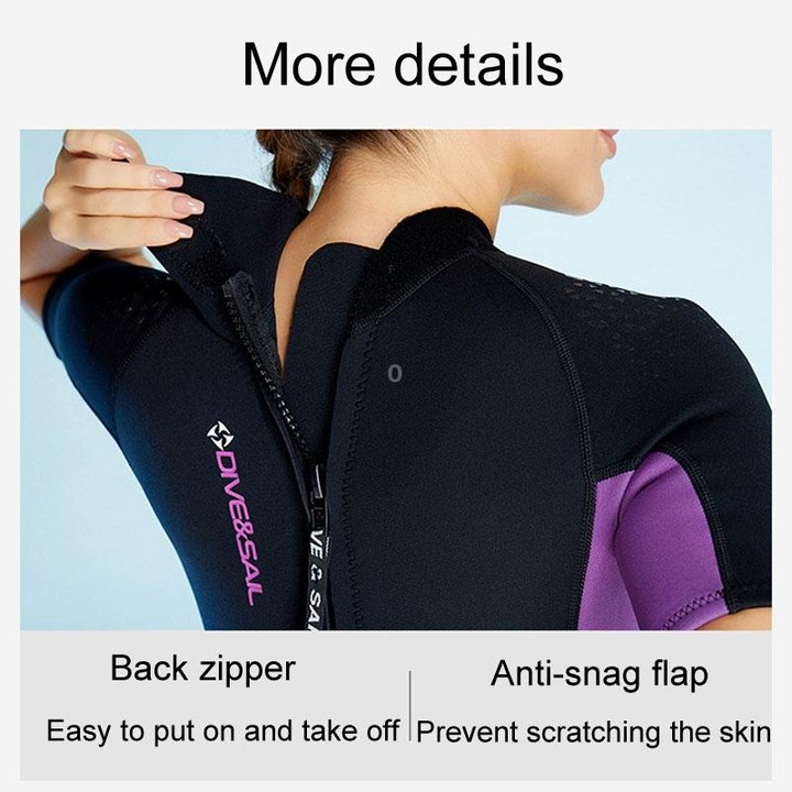 DIVE & SAIL 1.5mm Warm One-Piece Short Sleeve Wetsuit Outdoor Surfing Coldproof Snorkeling Suit, Size: XL(Female Purple)