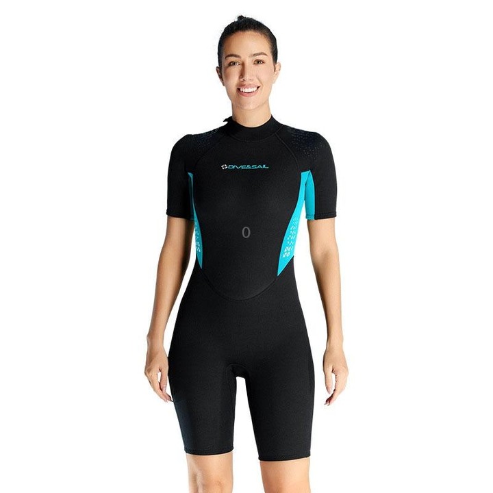 DIVE & SAIL 1.5mm Warm One-Piece Short Sleeve Wetsuit Outdoor Surfing Coldproof Snorkeling Suit, Size: XXL(Female Blue)