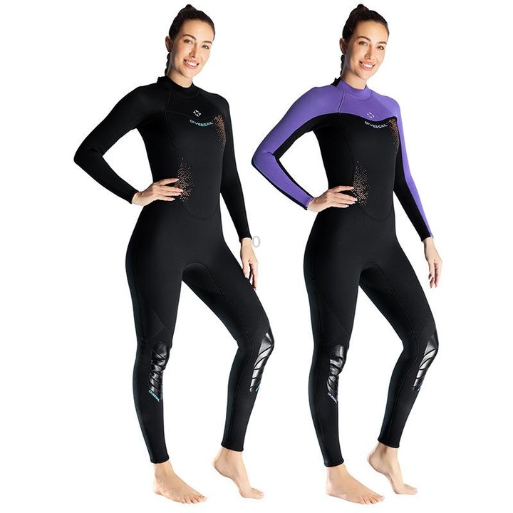 DIVE & SAIL 3mm Ladies Warm Thickened One-Piece Long Sleeve Wetsuit Winter Swimming Gear, Size: S(Purple)