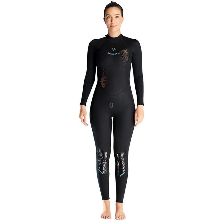 DIVE & SAIL 3mm Ladies Warm Thickened One-Piece Long Sleeve Wetsuit Winter Swimming Gear, Size: L(Black)