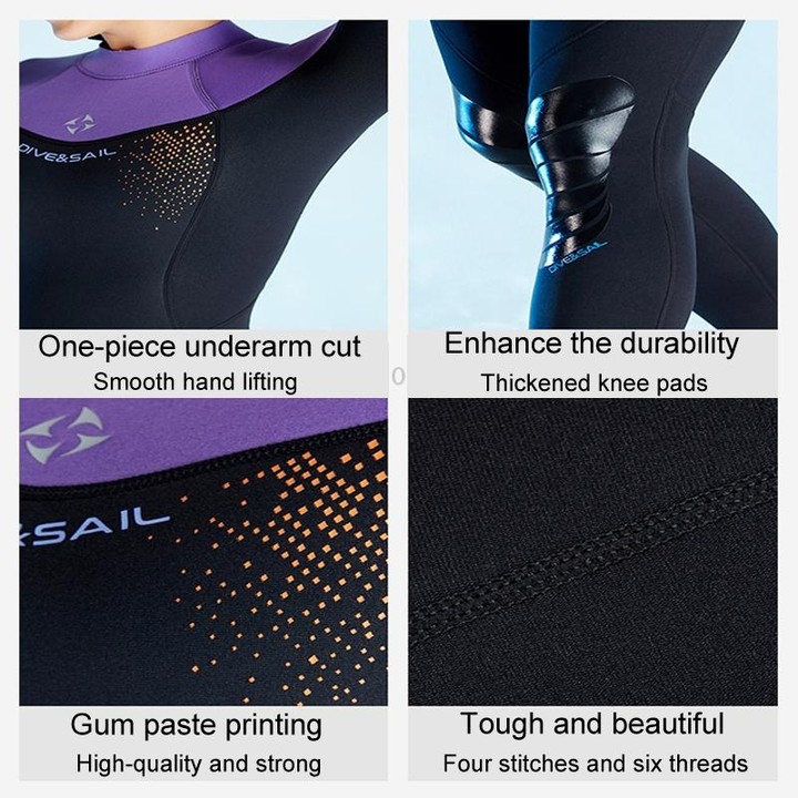 DIVE & SAIL 3mm Ladies Warm Thickened One-Piece Long Sleeve Wetsuit Winter Swimming Gear, Size: L(Purple)