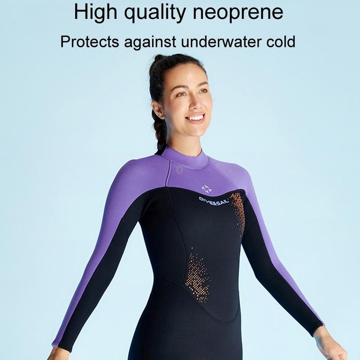 DIVE & SAIL 3mm Ladies Warm Thickened One-Piece Long Sleeve Wetsuit Winter Swimming Gear, Size: XL(Purple)