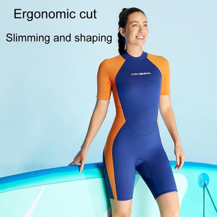 DIVE & SAIL 1.5mm Short Sleeve One-Piece Warm Wetsuit Surfing Snorkeling Winter Swimming Gear, Size: L(Female Black)