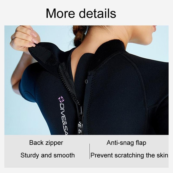 DIVE & SAIL 1.5mm Short Sleeve One-Piece Warm Wetsuit Surfing Snorkeling Winter Swimming Gear, Size: XL(Female Black)