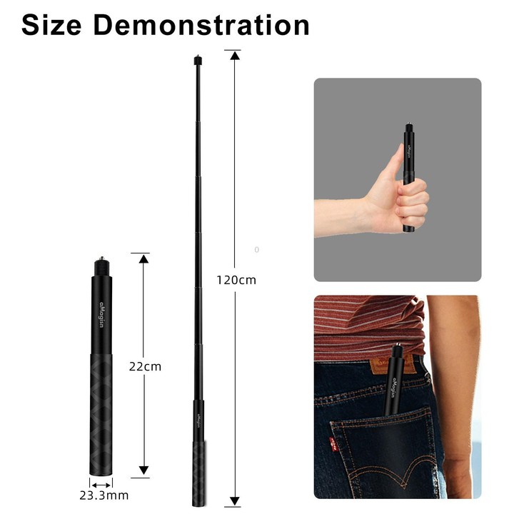 aMagisn 120cm Invisible Straight Pull Selfie Stick Sports Camera Accessories, Specification: Rod+1/4 Turn 3 Jaw+Screw+Phone Clip