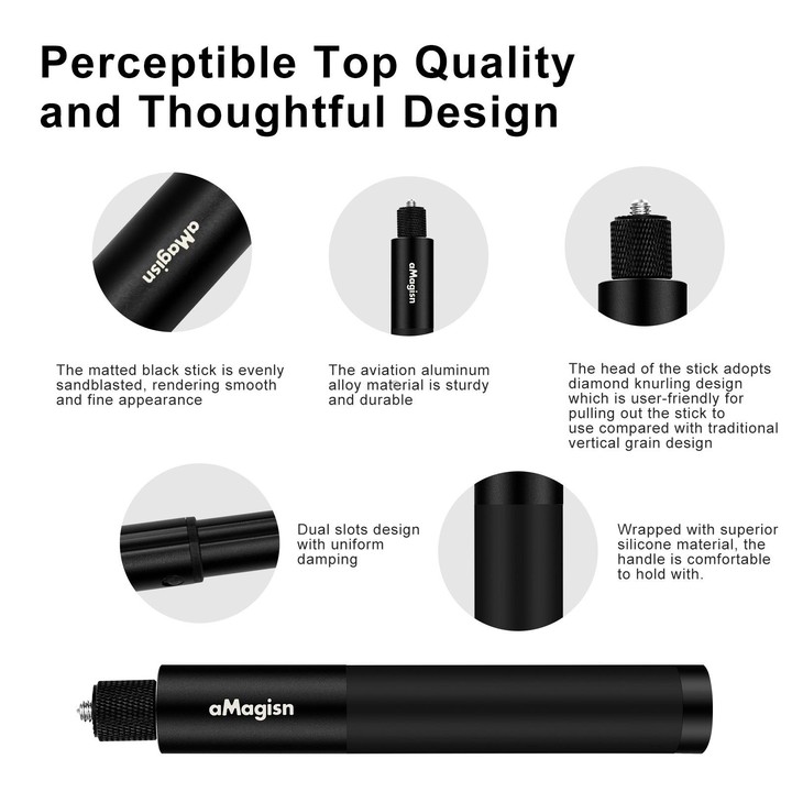 aMagisn 70cm Invisible Straight Pull Selfie Stick Sports Camera Accessories, Specification: Rod+1/4 Turn 3 Jaw+Screw
