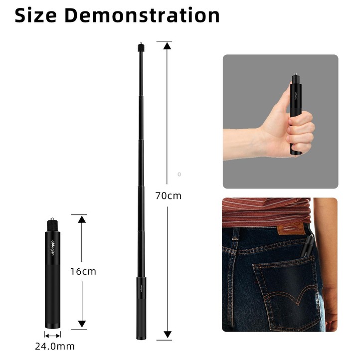 aMagisn 70cm Invisible Straight Pull Selfie Stick Sports Camera Accessories, Specification: Rod+1/4 Turn 3 Jaw+Screw