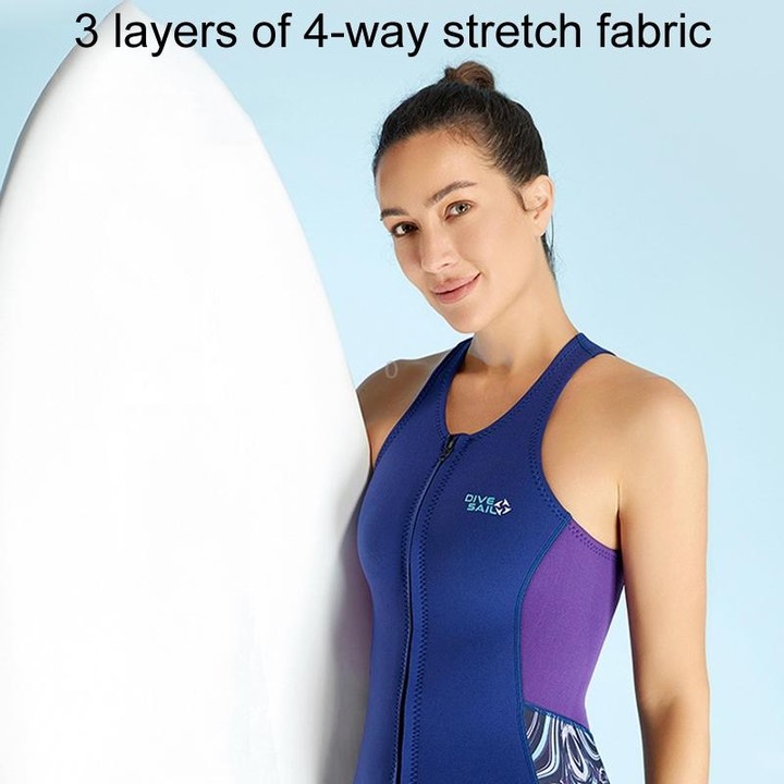 DIVE & SAIL 2mm Ladies Warm One-Piece Sleeveless Wetsuit Anti-Cold Swimming And Surfing Vest, Size: M(Navy Blue)
