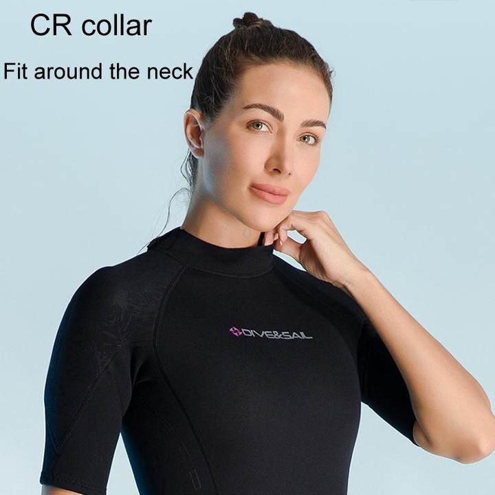 DIVE & SAIL 3mm Ladies One-Piece Short Sleeve Wetsuit Winter Thickened Surfing And Snorkeling Suit, Size: S(Black)