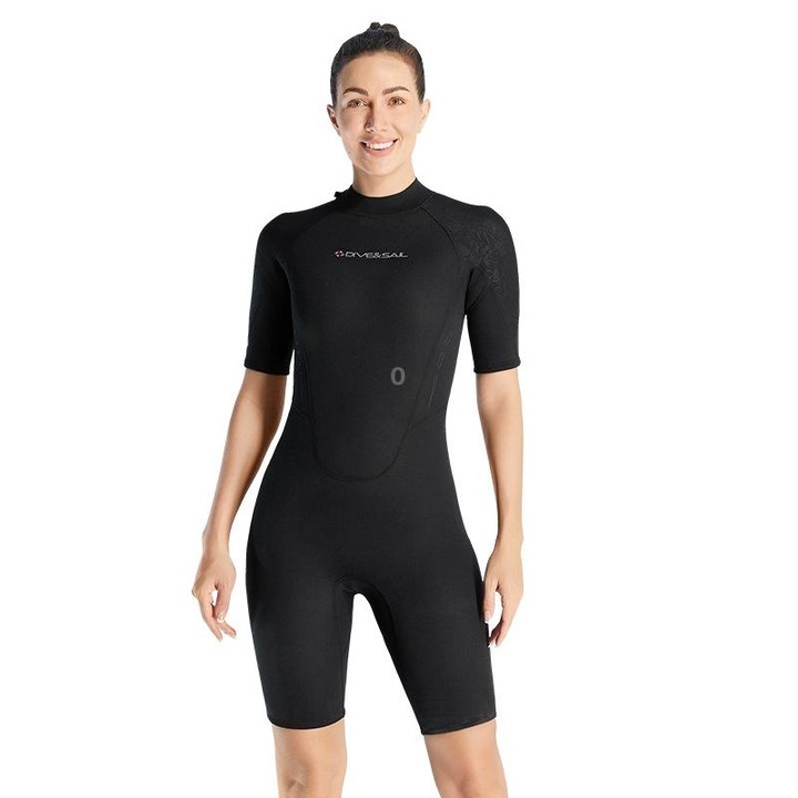 DIVE & SAIL 3mm Ladies One-Piece Short Sleeve Wetsuit Winter Thickened Surfing And Snorkeling Suit, Size: M(Black)