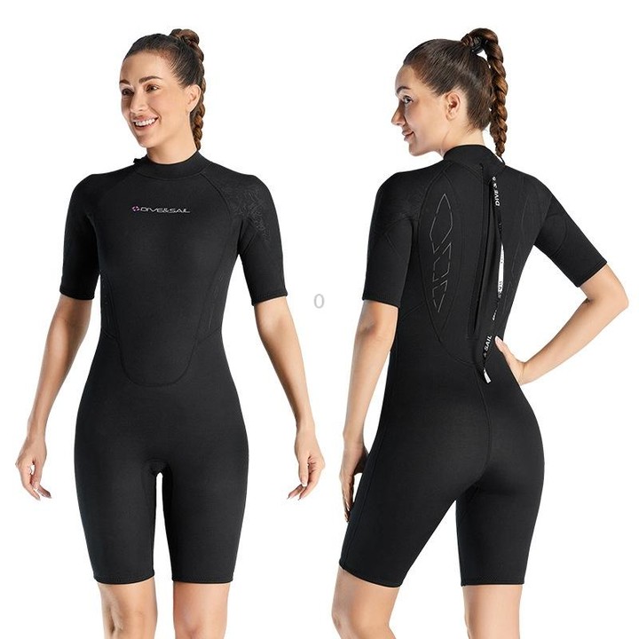 DIVE & SAIL 3mm Ladies One-Piece Short Sleeve Wetsuit Winter Thickened Surfing And Snorkeling Suit, Size: XL(Black)