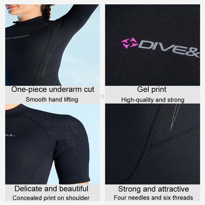 DIVE & SAIL 3mm Ladies One-Piece Short Sleeve Wetsuit Winter Thickened Surfing And Snorkeling Suit, Size: XL(Black)