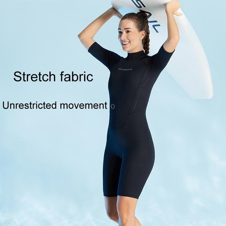 DIVE & SAIL 3mm Ladies One-Piece Short Sleeve Wetsuit Winter Thickened Surfing And Snorkeling Suit, Size: XXL(Black)