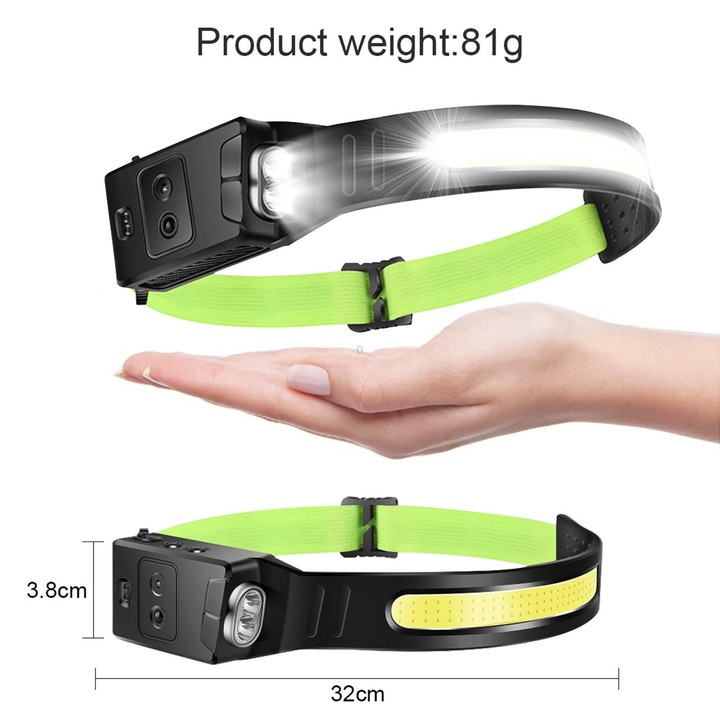 Fluorescent Belt Sensor Headlight Outdoor Running and Cycling Head Torch(White+Blue Light)