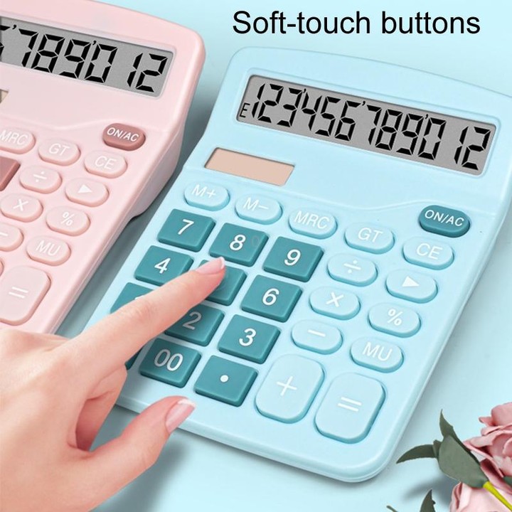 12-Digit Large Screen Solar Dual Power Calculator Student Exam Accounting Office Supplies(Blue)