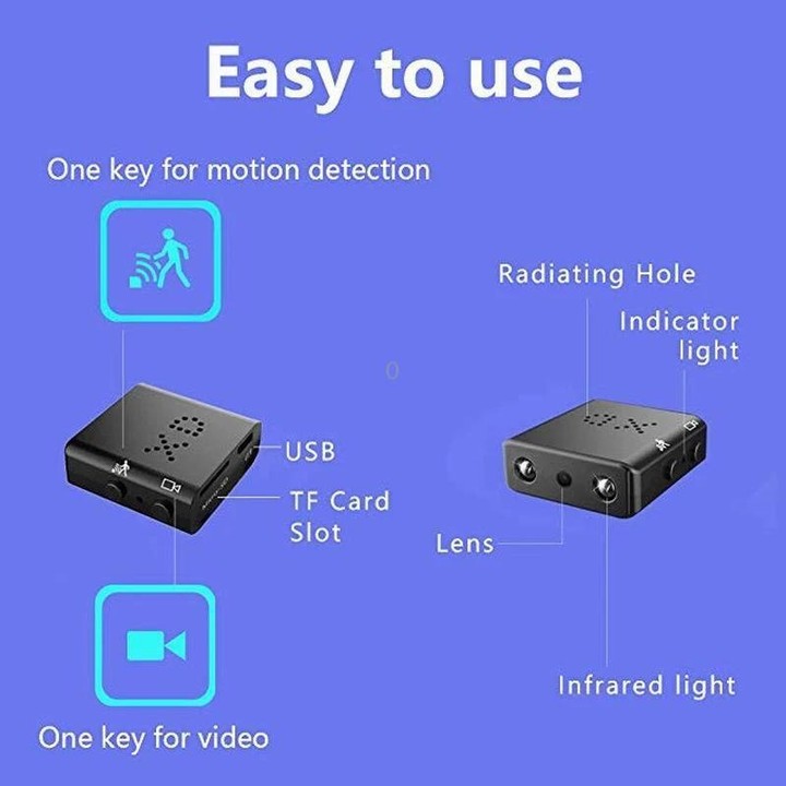 XD Camera 1080p HD Video Smart IR-CUT Infrared Night Vision Sports Camera(Direct Version No Battery)