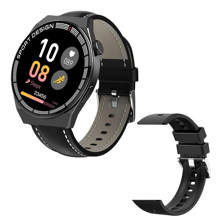 G3Pro 1.28-Inch Health Monitoring Bluetooth Call Smart Watch With NFC, Color: Black Leather