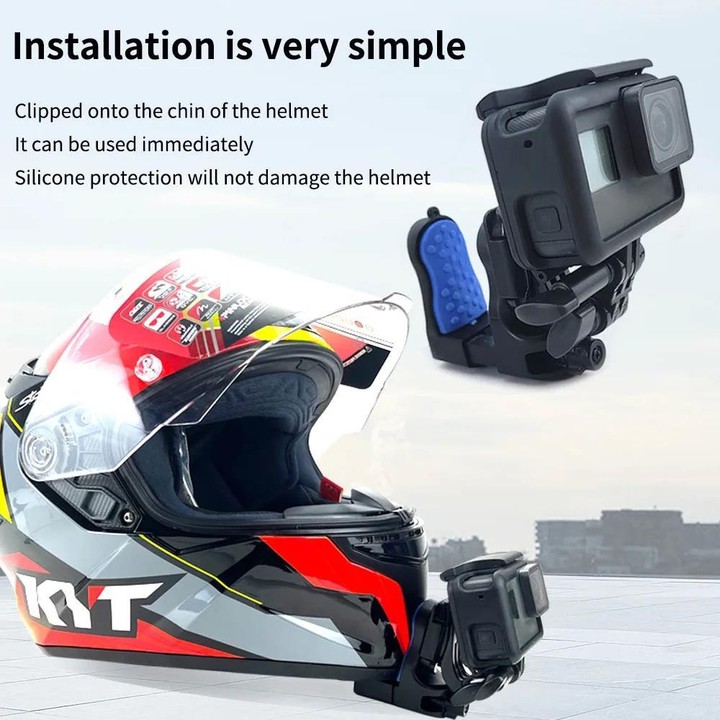 Motorcycle Helmet Chin Clamp Mount for GoPro Hero Series DJI Osmo Action, SJCAM Cameras, Spec: Set 2